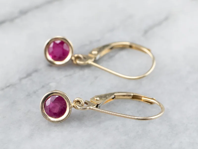 Ladies earrings viral picks-Yellow Gold Ruby Drop Earrings