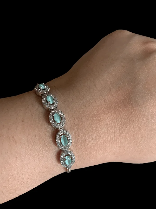 Ladies bracelets engraved details-CZ bracelet - mint ( Silver Plated ) ( READY TO SHIP )