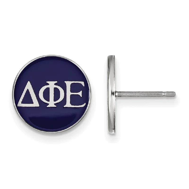 Ladies earrings party glamour-Sterling Silver Delta Phi Epsilon Blue Enamel Greek Post Earrings