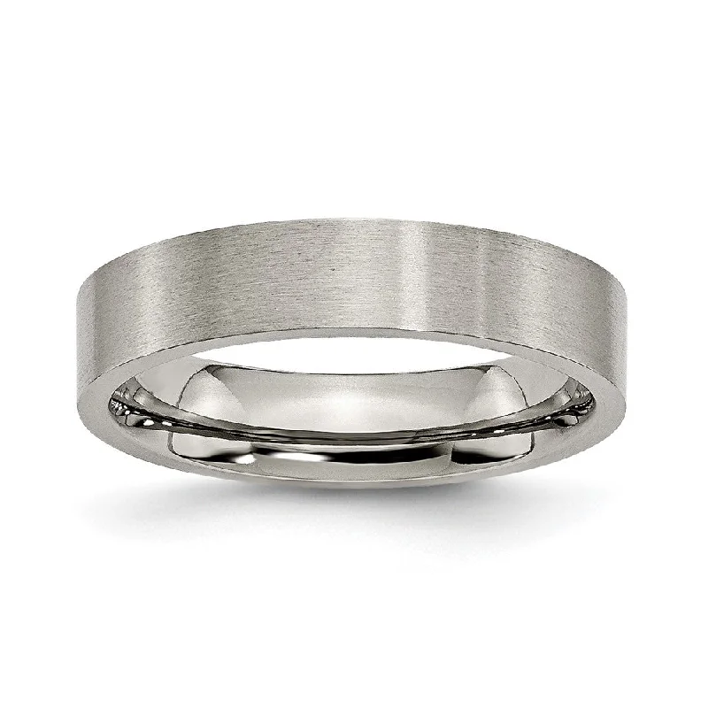 Ladies rings standout pieces-Titanium 5mm Brushed Flat Comfort Fit Band