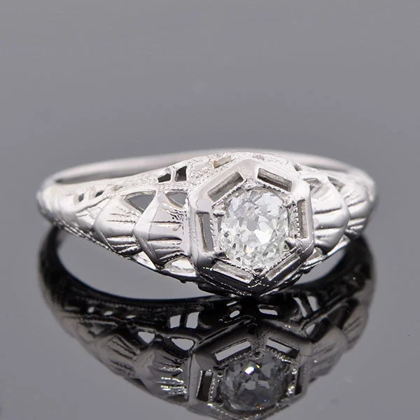 Ladies wedding rings celebrity looks-Art Deco 14kt Diamond Engagement Ring .26ct