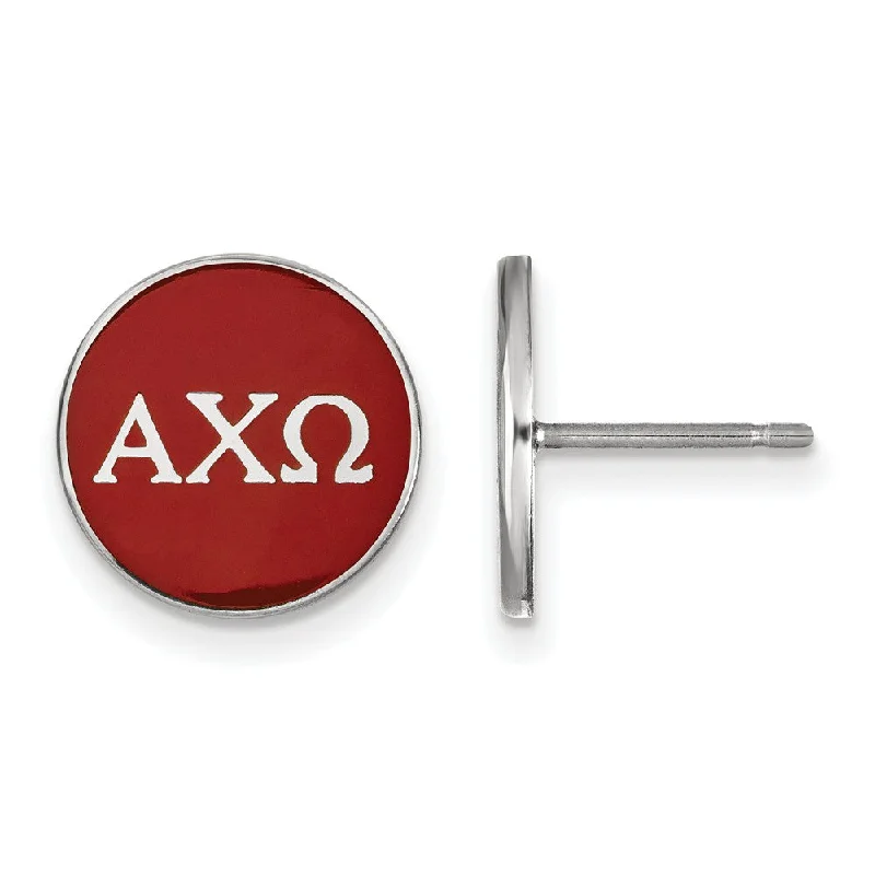 Ladies earrings elegant looks-Sterling Silver Alpha Chi Omega Red Enamel Disc Post Earrings